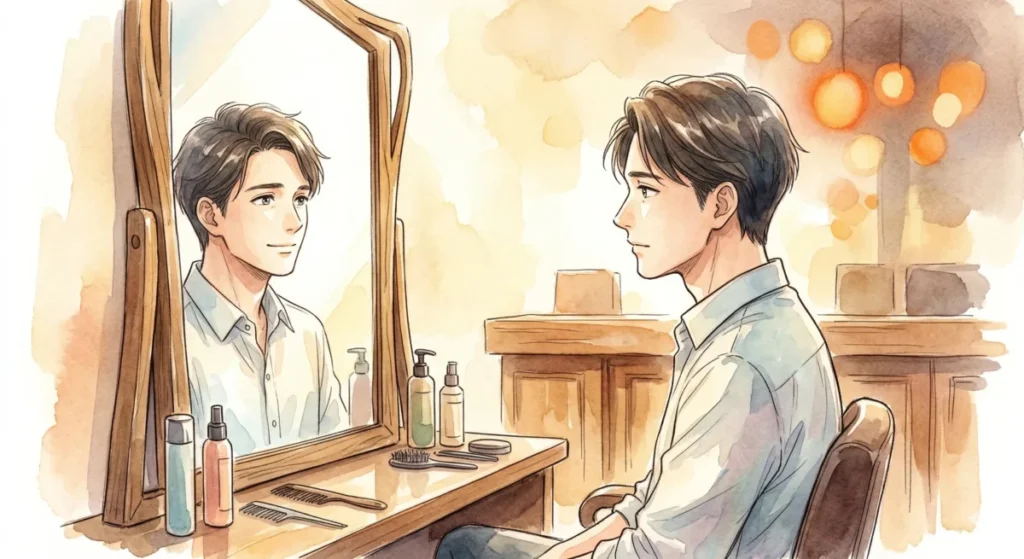 自分磨きを通じて自己否定を脱し、自身の変化を前向きに受け入れようとする姿を表現したイメージ