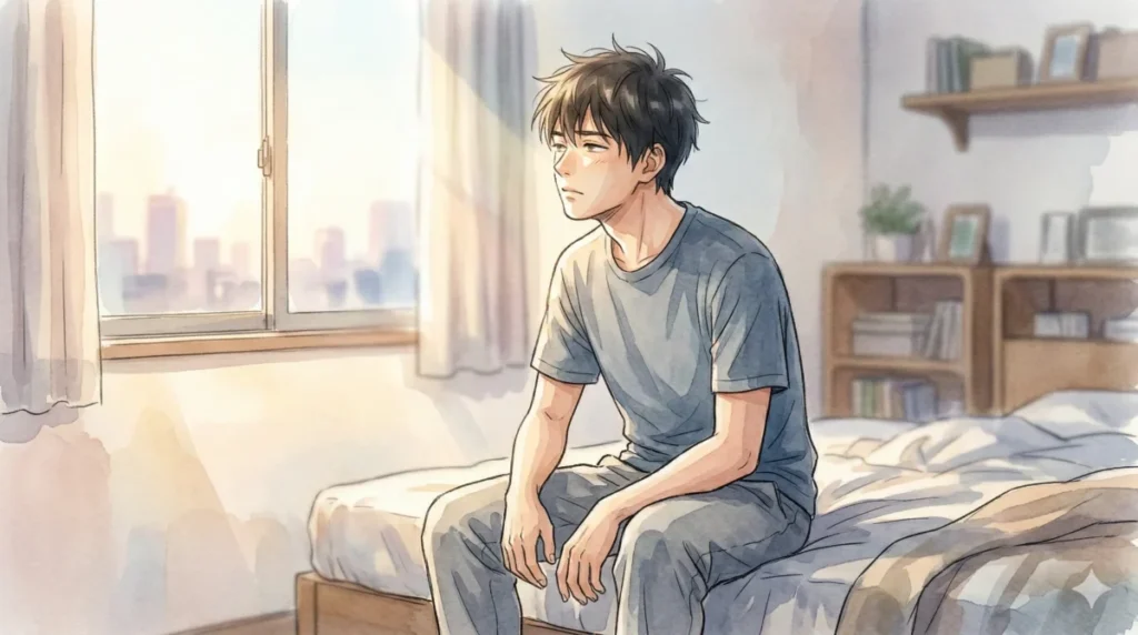 過去の投資への執着や、自分に自信が持てず元カノに依存してしまう心の葛藤のイメージ