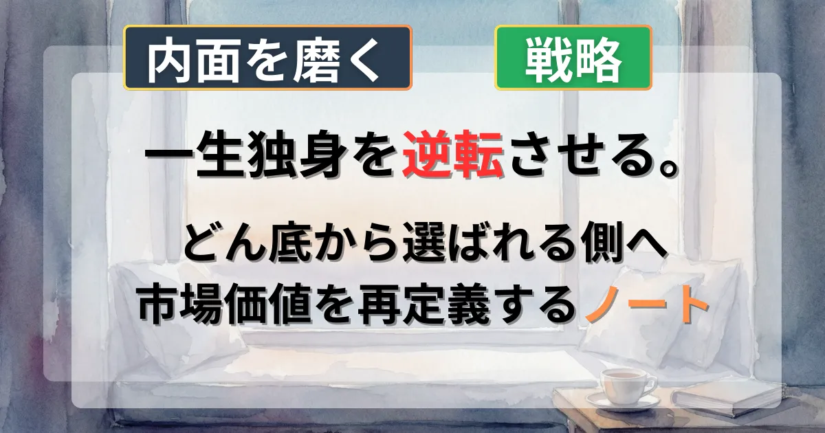 一生独身を回避し自己分析で市場価値を上げる攻略法を解説した記事のイメージイラスト