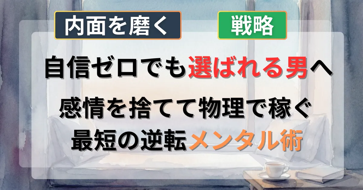 自信がない男性が自己効力感で恋愛市場を勝ち抜く攻略法を解説した記事のイメージイラスト
