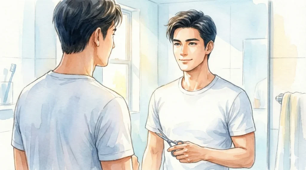 清潔感のあるシンプルな服装で細部まで手入れを徹底する誠実さを表現したイメージ