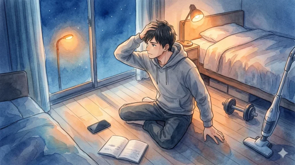 連絡したい衝動を抑え、別の行動で感情をコントロールしようとする様子を表現したイメージ