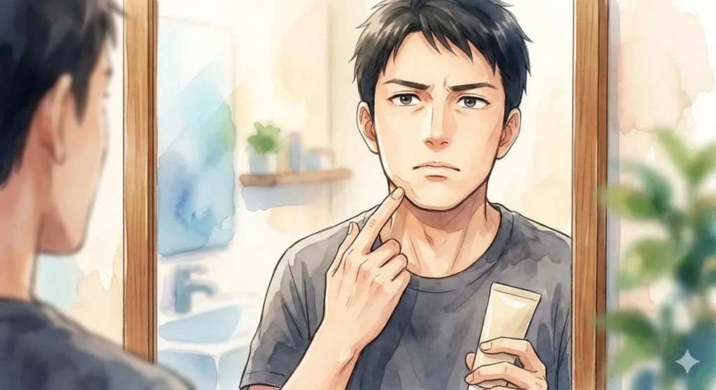 周囲の視線を気にしつつ自分に合うメイクの色選びを模索する心理を表現したイメージ