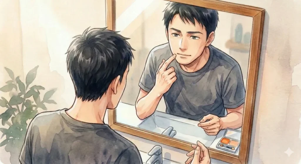 隠しきれない青髭がグレーに濁ってしまう悩みのメカニズムを表現したイメージ