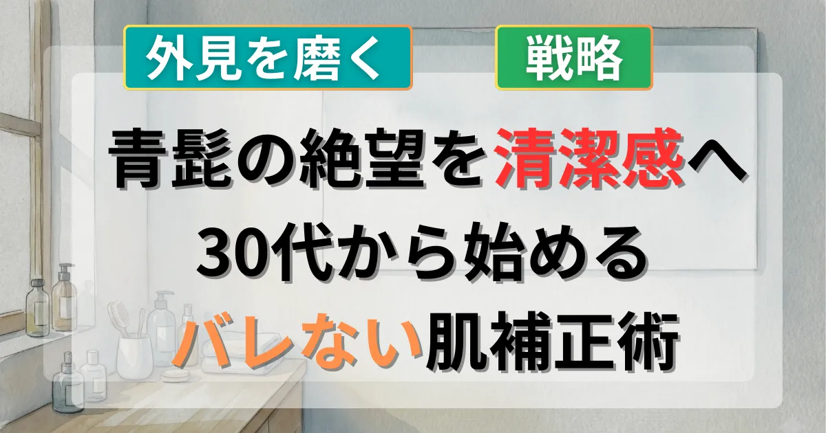 青髭やニキビ跡を自然に隠すメンズメイク術の攻略法を解説した記事のイメージイラスト