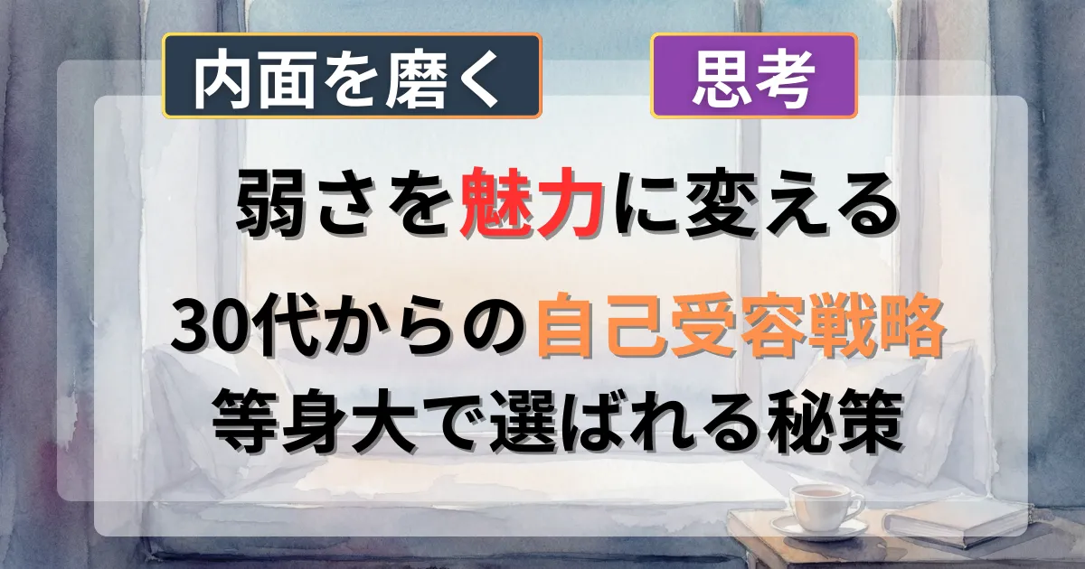 自己肯定感が低い男性が自己受容により恋愛で選ばれる戦略の攻略法を解説した記事のイメージイラスト