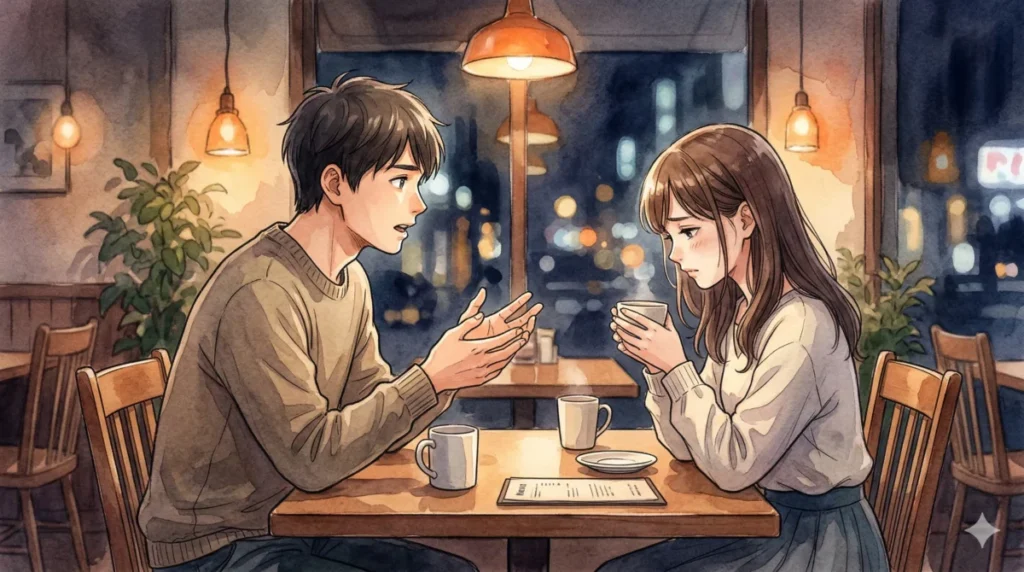 良かれと思った正論が相手の心を傷つけ、会話がすれ違ってしまう様子を表現したイメージ