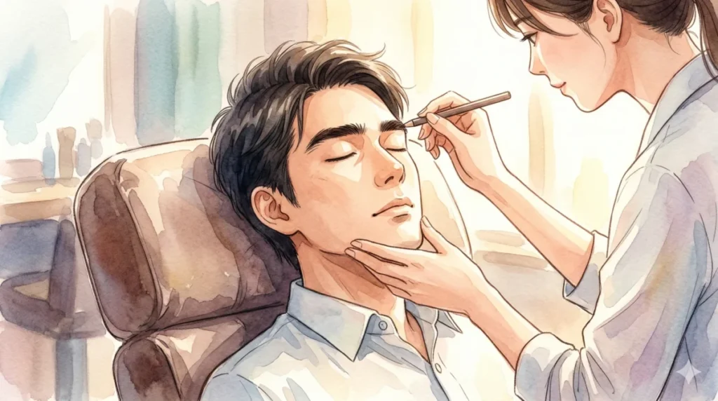 サロンで自分に似合う眉毛のデザインをプロと形作る工程を表現したイメージ