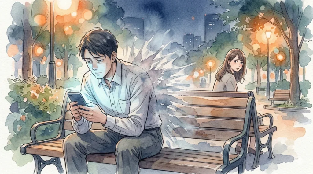 好意を向けられると距離を置きたくなる心のブレーキや拒絶反応を表現したイメージ