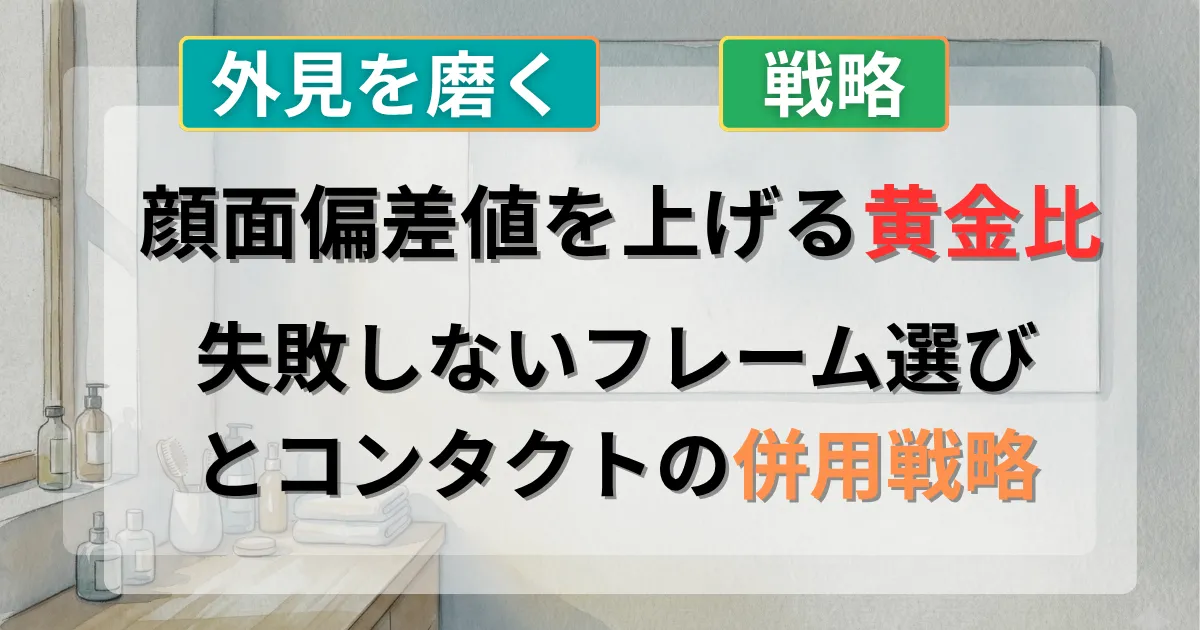 男性のパーソナルカラー診断とコンタクト活用による外見戦略を解説した記事のイメージイラスト