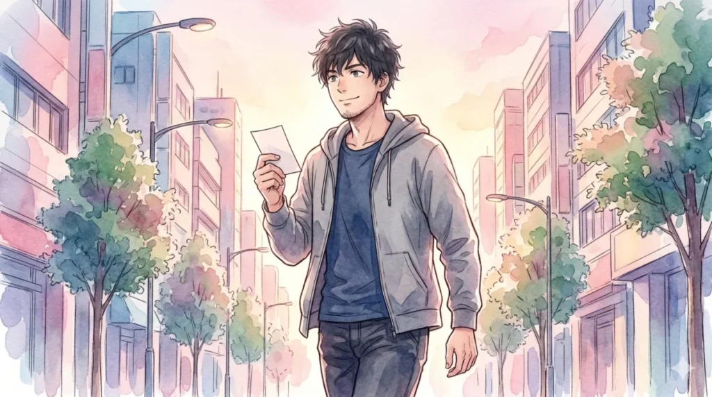 決断力を身につけ、自分自身の人生を前向きに歩み始めた男性の晴れやかな姿を表現したイメージ