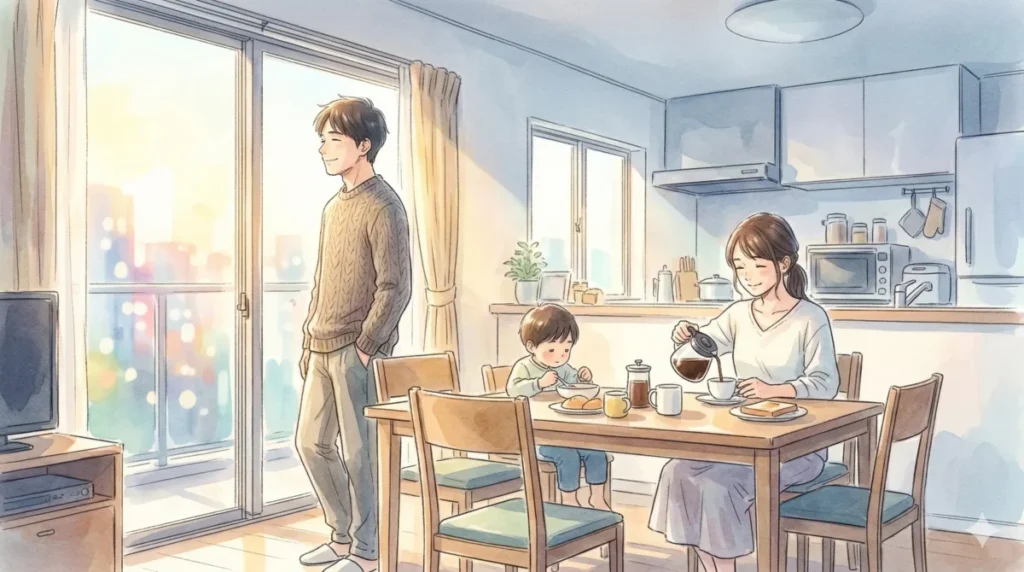 家族との時間を大切にし、誠実に寄り添う家庭的な強みを表現したイメージ