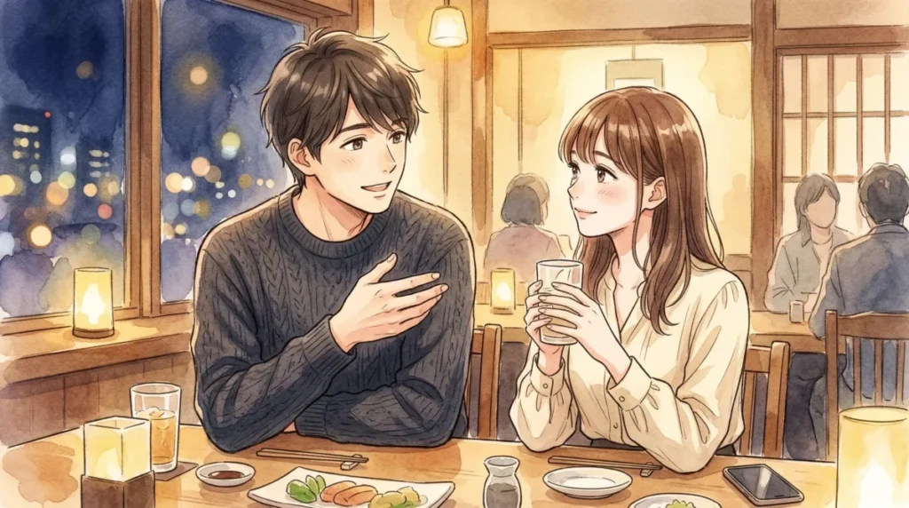 交友関係を堂々と伝え、相手との信頼を深める自立した姿を表現したイメージ