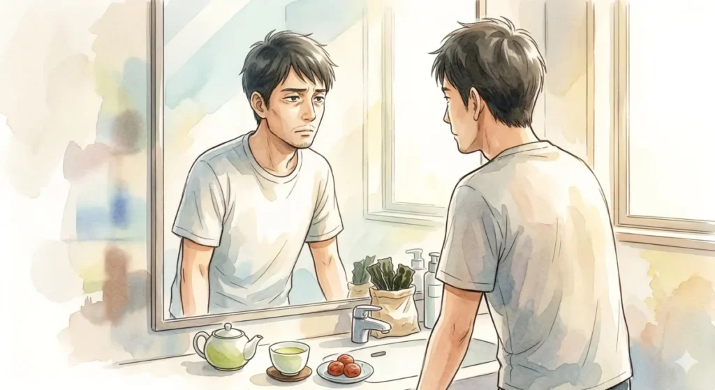 脂っこい食事と体臭の関係性を理解し、食生活の改善を志す様子を表現したイメージ