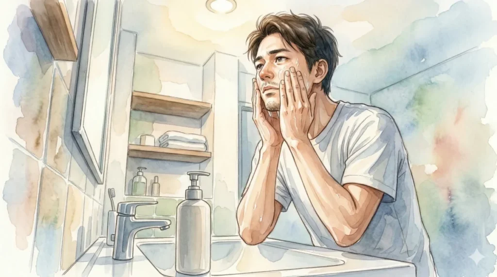 オールインワン化粧品を使い、短時間で効率的に保湿ケアを行う様子を表現したイメージ