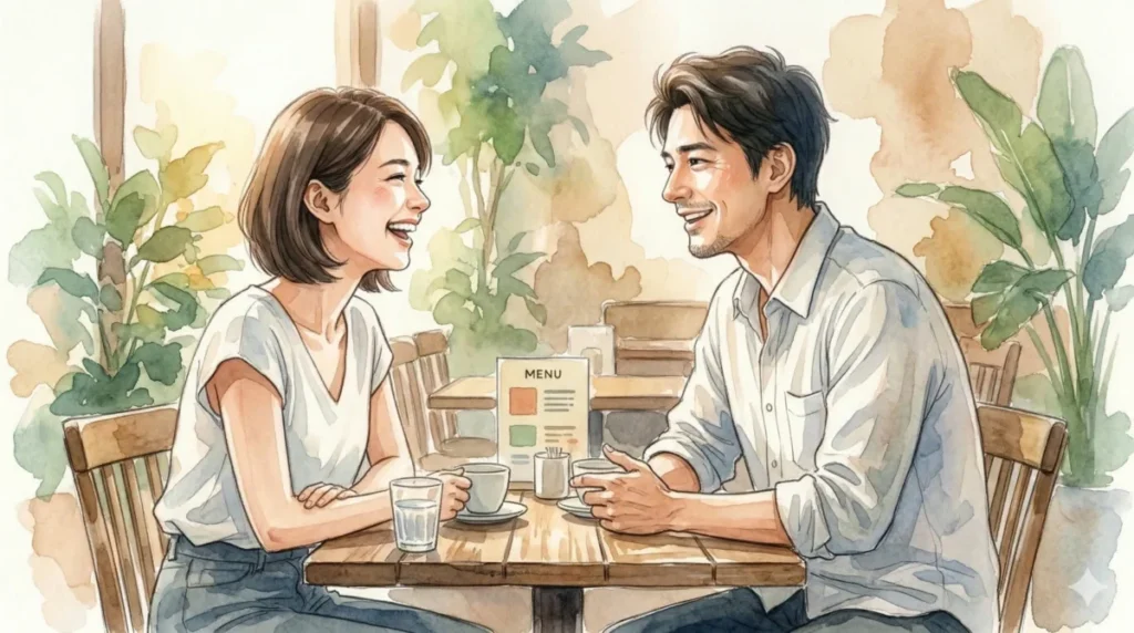 自分磨きで得た清潔感により、婚活サービスでの出会いを自信を持って楽しむイメージ