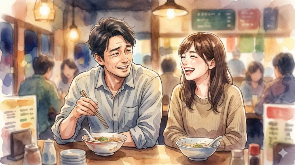 相手の欠点を許容し、8割の完成度で関係を楽しむ『8割主義』の心理を表現したイメージ