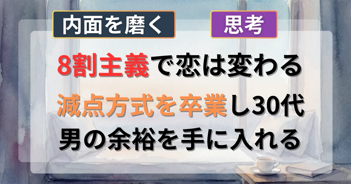 30代男性が恋愛での完璧主義を捨て8割主義で楽になる方法を解説した記事のイメージイラスト