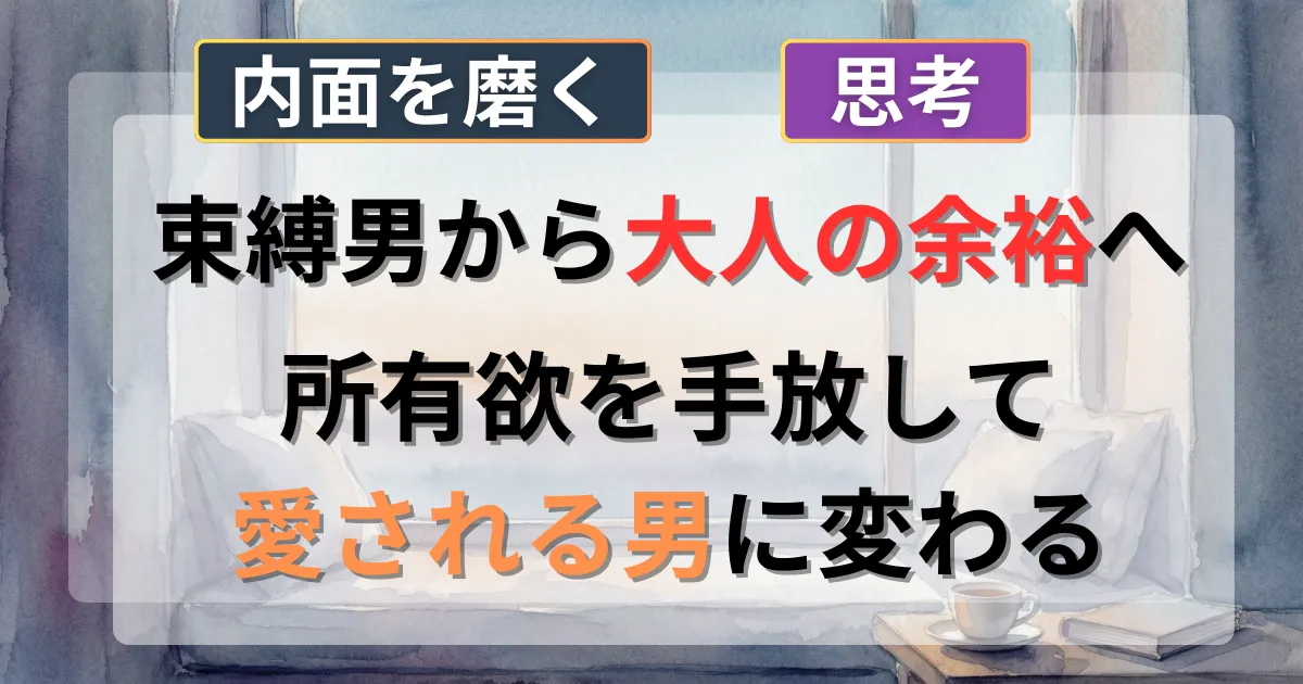 束縛や自己中心的な恋愛性格を直し、所有欲を手放して愛される男に変わるための攻略法を解説した記事のイメージイラスト