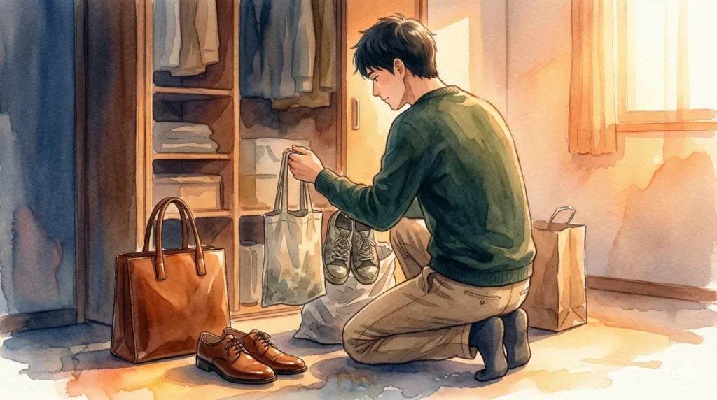 学生時代の小物を手放し大人の品格を纏うための準備を整えるシーンを表現したイメージ