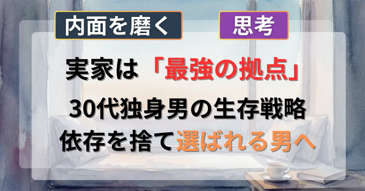 30代実家暮らし独身男性の自立と恋愛戦略の攻略法を解説した記事のイメージイラスト