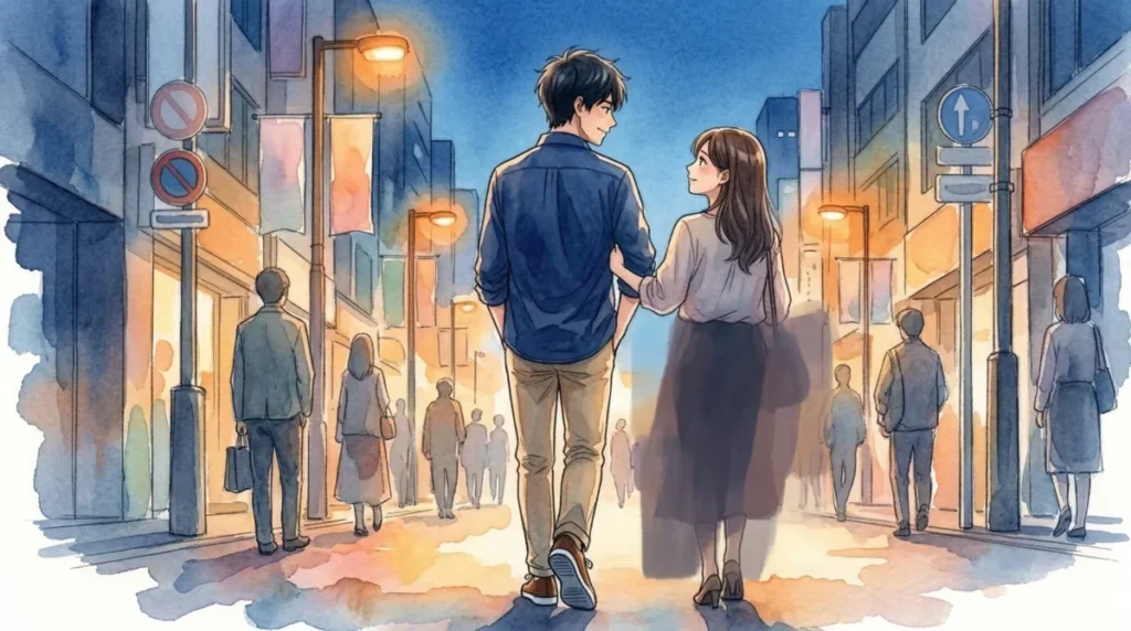 清潔感を手に入れ、ニオイへの不安なく自信を持って女性をエスコートする場面を表現したイメージ