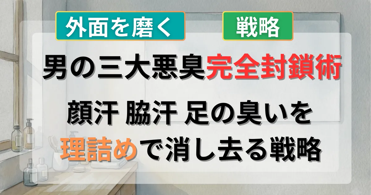顔汗や脇汗の対策と足の臭いを解消する戦略を解説した記事のイメージイラスト