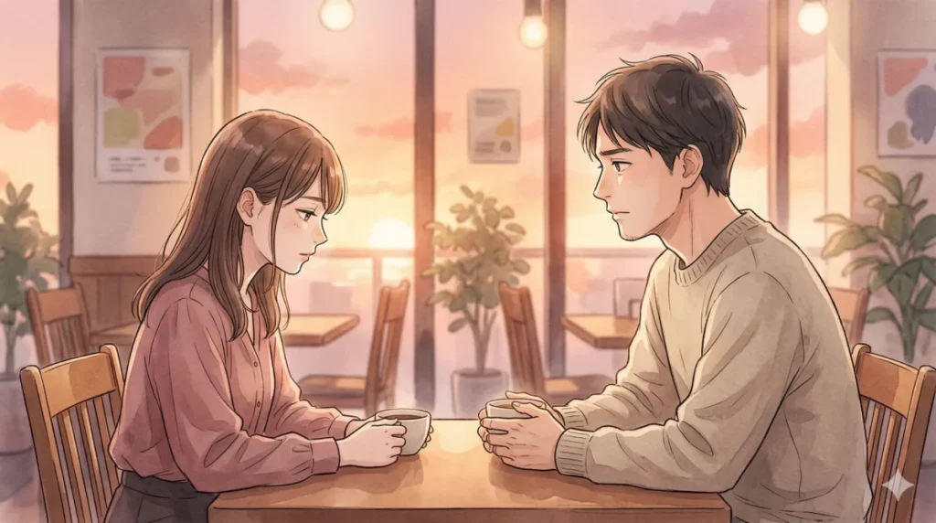 一方的な自分語りをやめ、相手の話に耳を傾けようと意識を変えた男性の様子を表現したイメージ