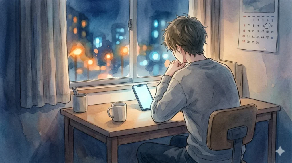 窓の外を眺めながら沈黙への恐怖と向き合い、心の平穏を取り戻そうとする心理